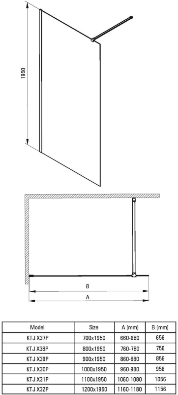 Душевой уголок Deante Prizma Walk-In  90x195 прозрачное стекло / профиль брашированное золото