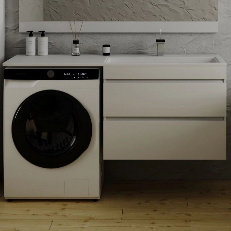 Тумба с раковиной Эстет Dallas Luxe подвесная 2 ящ. белая L, под стиральную машину