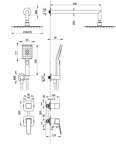 ДУШЕВАЯ СИСТЕМА СКРЫТОГО МОНТАЖА DEANTE BLUR, 2 РЕЖИМА, ХРОМ