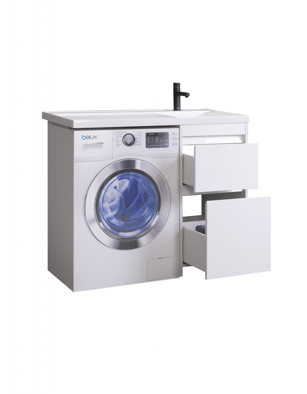 Тумба c умывальником под стиральную машину белый глянцевый Belux