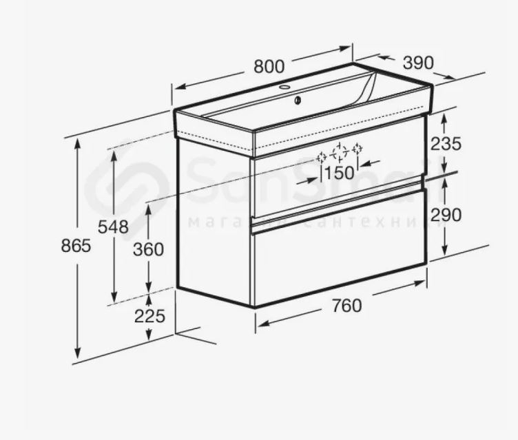 Тумба c умывальником Roca Oleta 80 см 