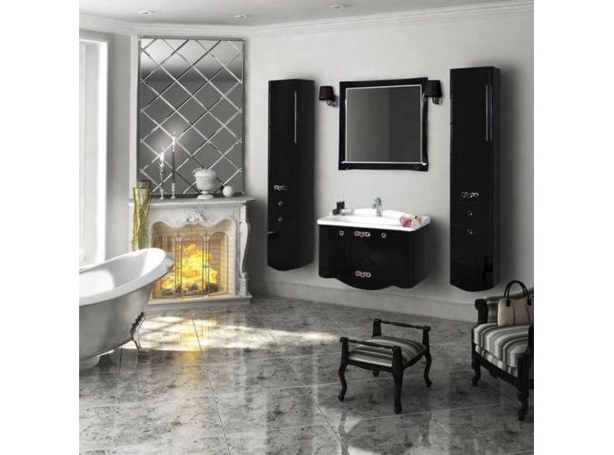 Шкаф-колонна подвесная "Венеция" правая черный глянец