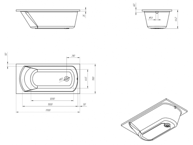 Eurolux Miamika Ванна акриловая 170х70 см