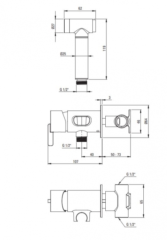Deante Silia Bianco Смеситель скрытого монтажа с гигиеническим душем, белый