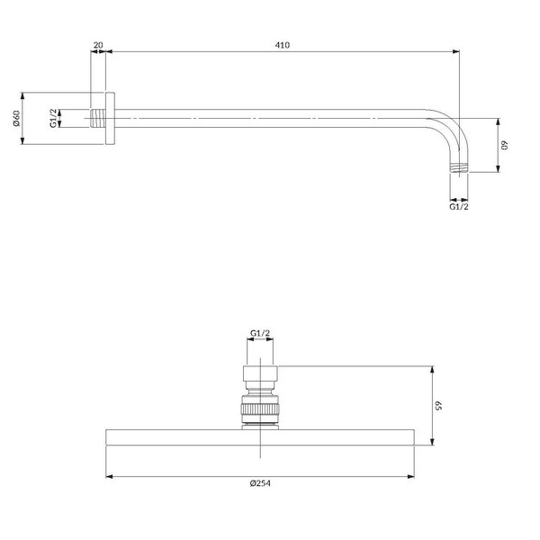 Верхний душ с кронштейном Omnires, графит