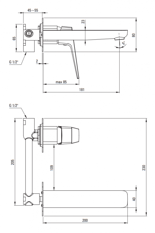 Душевая система скрытого монтажа Deante Blur с изливом