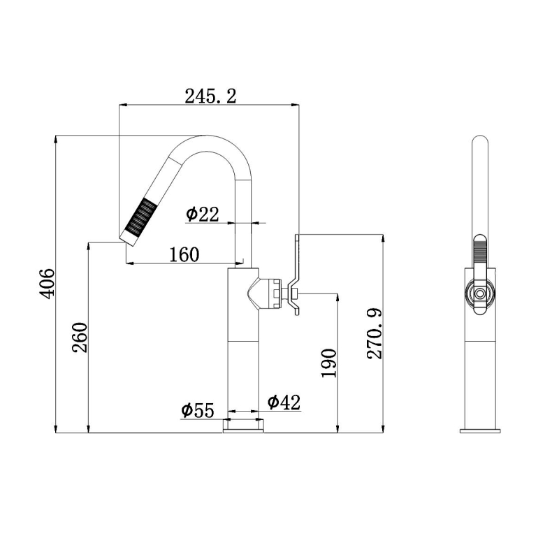Смеситель для раковины Bronze de Lux высокий 1760's черный матовый