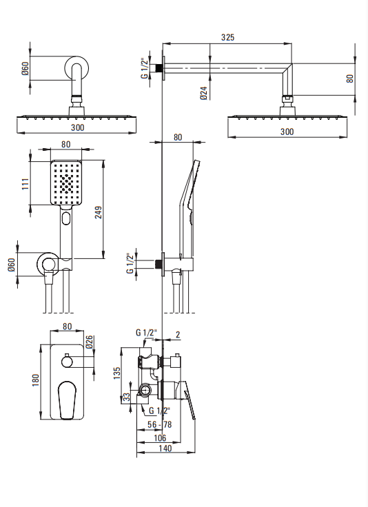 Deante Jasmin Набор для душа скрытого монтажа, черный