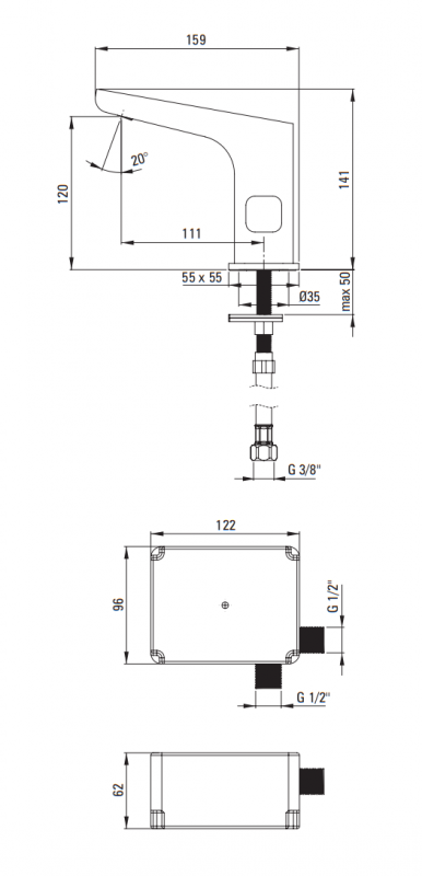 Deante Hiacynt Смеситель сенсорный для раковины с регулировкой температуры, цвет хром