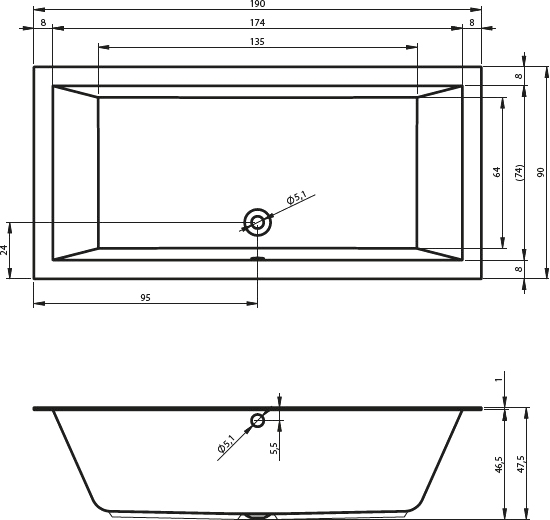 Ванна прямоугольная Riho Lugo Velvet с ножками