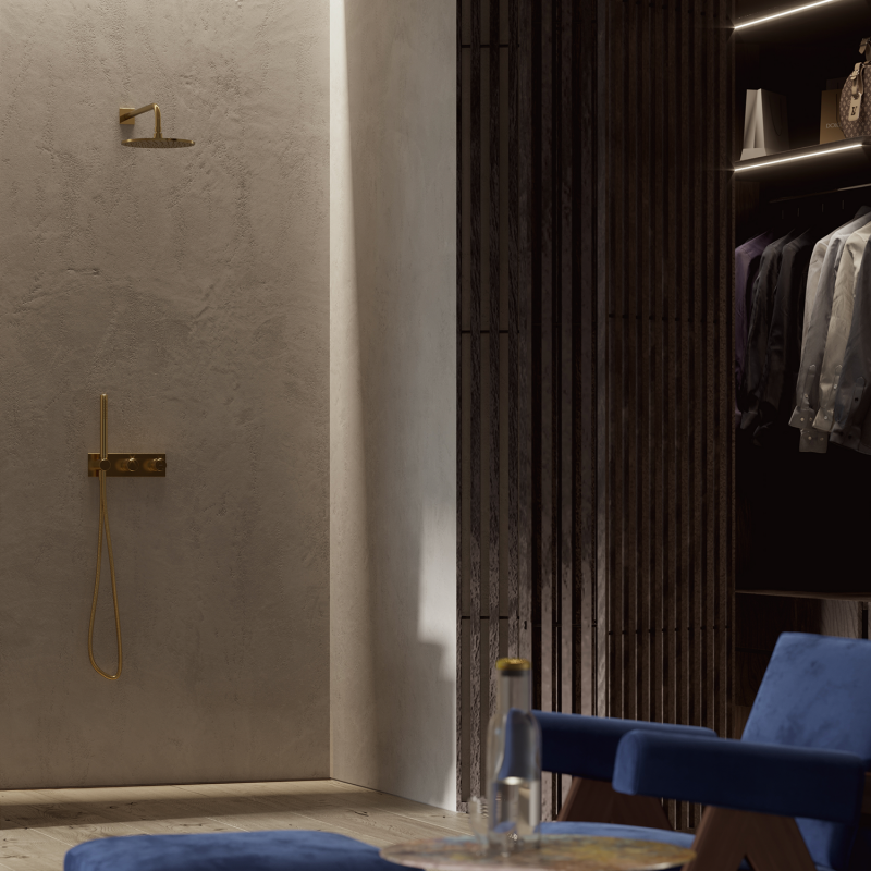 Смеситель Omnires Contour для ванны и душа скрытого монтажа со встроенным ручным душем, брашированное залото