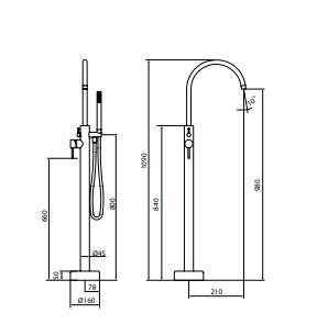 Смеситель GRBMIXERS для отдельностоящей ванны с внутренней частью