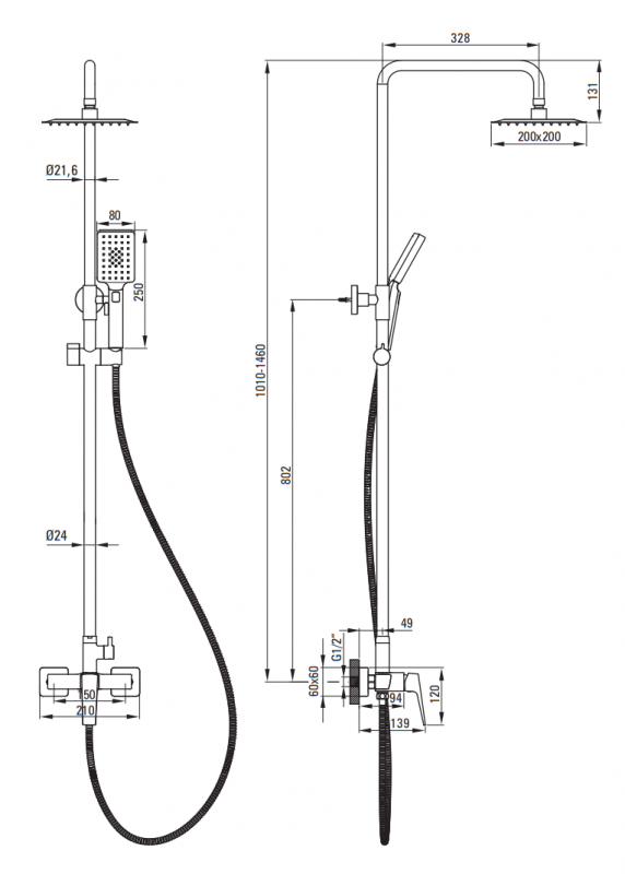 Deante Cascada Blur Душевая стойка со смесителем для душа, графит