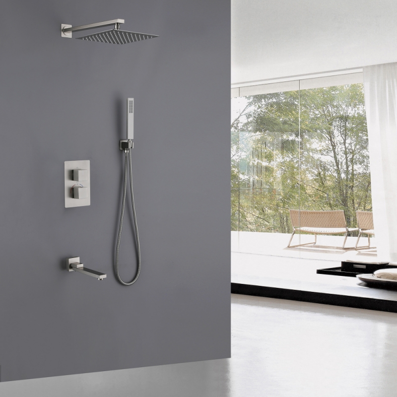 Душевая система ABBER Daheim  скрытого монтажа с изливом, термостат, сатин