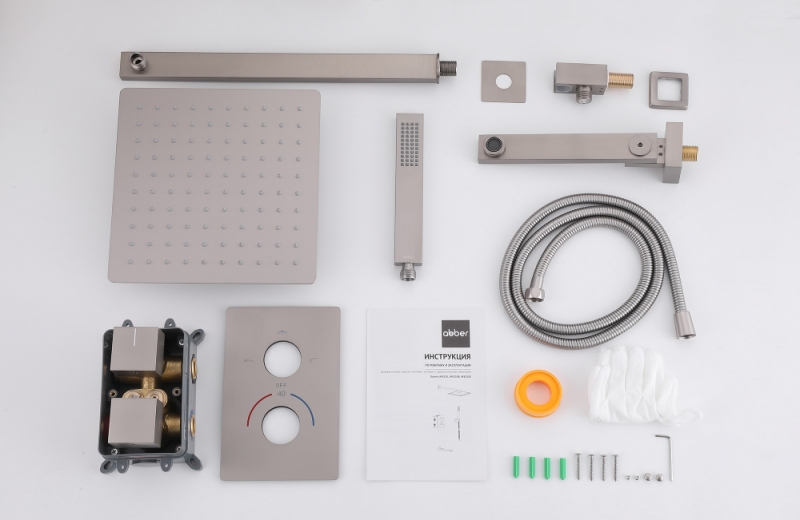 Душевая система ABBER Daheim  скрытого монтажа с изливом, термостат, сатин