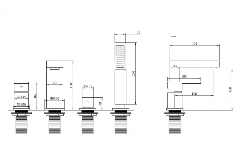 Смеситель ABBER Daheim  на борт ванны, нержавеющая сталь