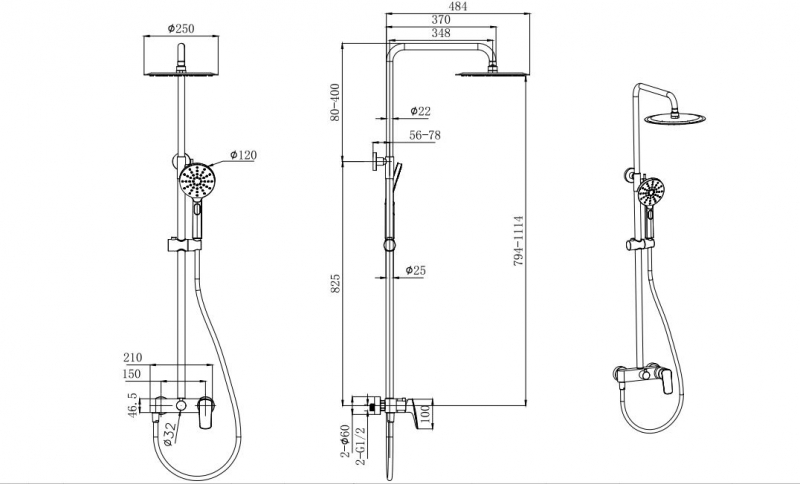 Душевая система AQUATEK  ВЕГА, хром