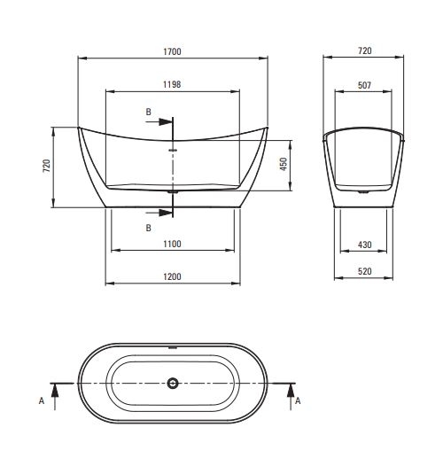 Акриловая ванна, DEANTE ARNIKA отдельностоящая, овальная - 170 см