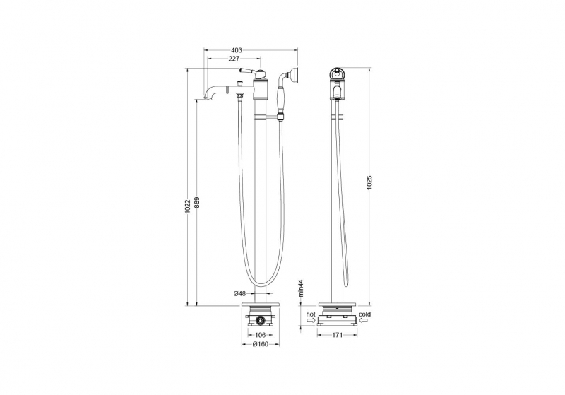 Смеситель для ванны напольный (внешняя и скрытая часть) AQUATEK Классик
