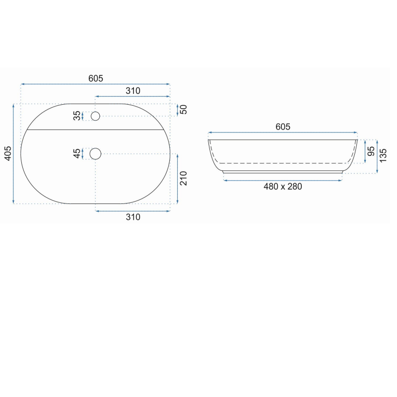 Умывальник Rea Aura 60.5x40.5