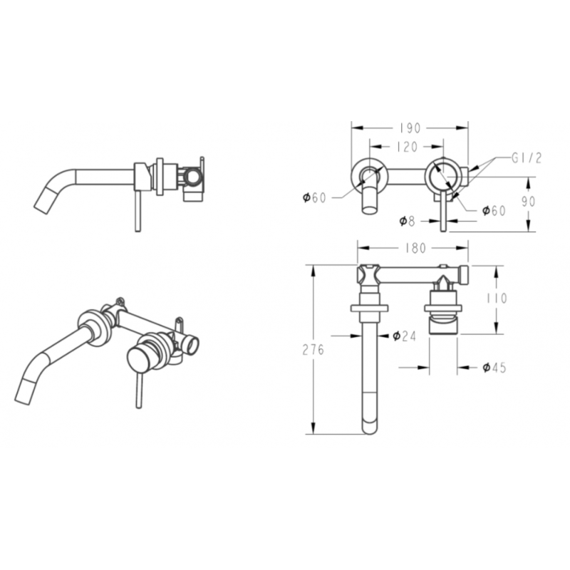 Душевая система на 3 режима GROCENBERG, графит