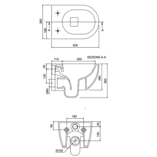 Унитаз подвесной Scarabeo Moon 50.5*36 безободковый, белый с сидением sofltclose