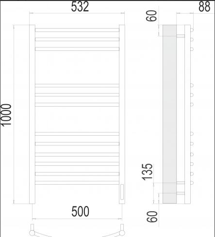 Полотенцесушитель Terminus «Аврора» П12 500х1000 сатин электро (sensor quick touch) в цвете нержавеющая сталь
