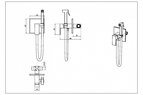 Смеситель гигиенический Qubic золото 
