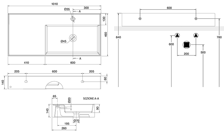 Умывальник Scarabeo Teorema 2.0 101x46