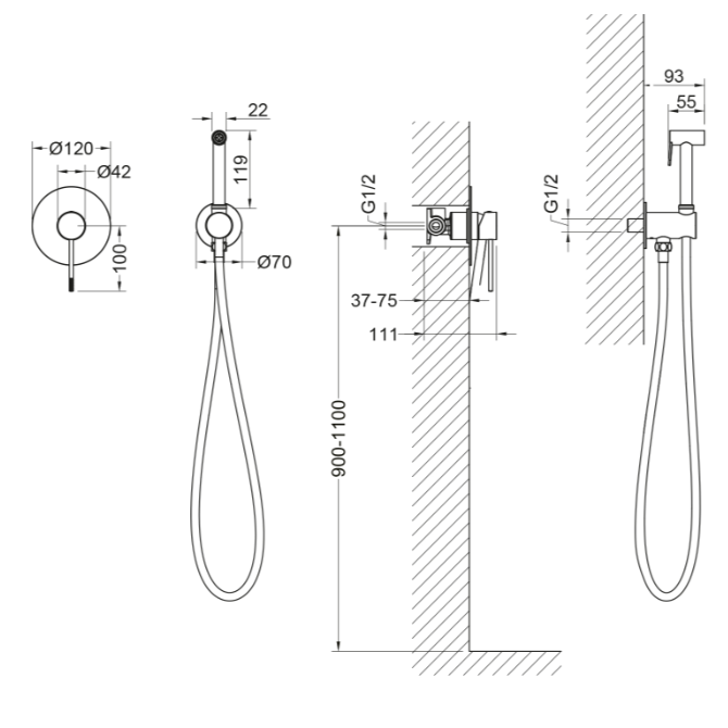 Смеситель для биде скрытого монтажа Timo Saona  матовое золото