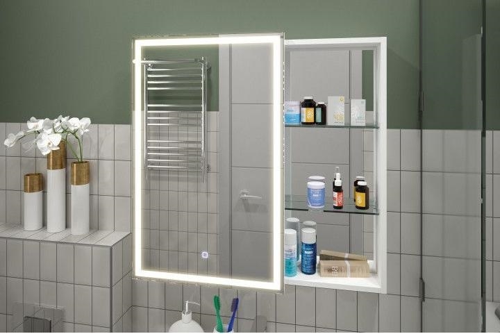 Зеркало-шкаф Континент Aperio Led 80x80, с подсветкой, сенсор 