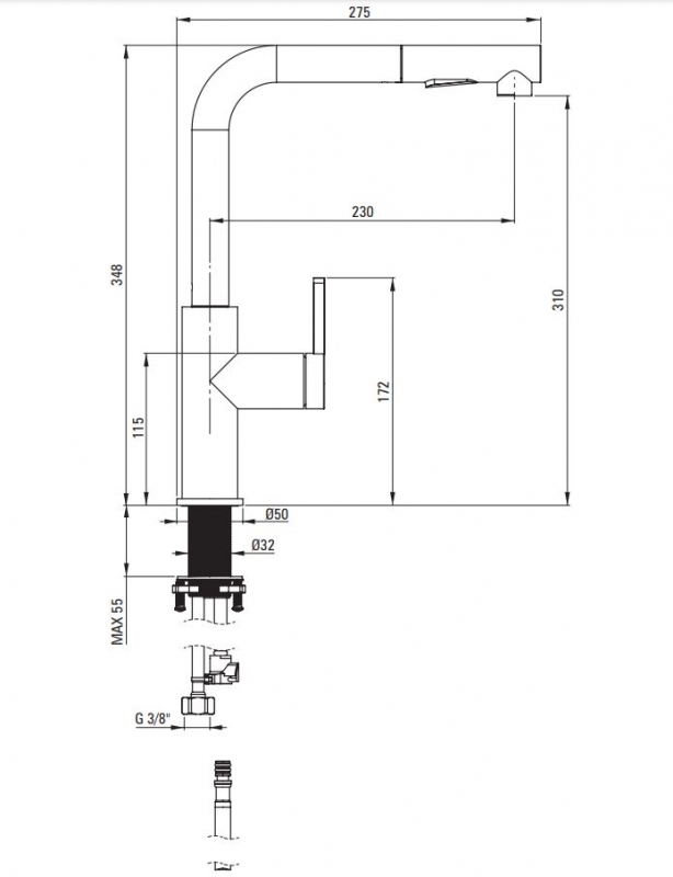 Смеситель Deante для кухни с выдвижным изливом. Брашированная бронза 