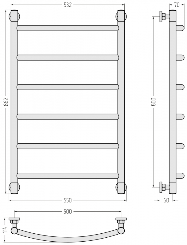 Полотенцесушитель водяной Сунержа Галант+ 800х500 состаренная бронза