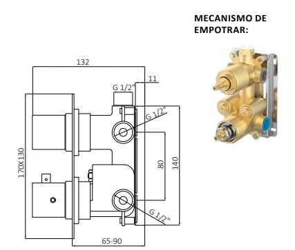 Смеситель термостатический для душа GRBMIXERS KALA , на 2 режима, с внутренней частью