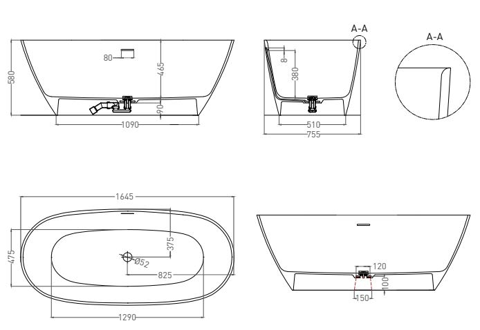 Ванна Salini Sofia 164,5*75,5 отдельностоящая