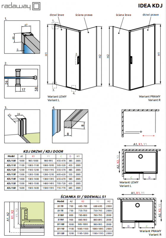 Душевой уголок Radaway IDEA BRUSHED GOLD KDJ золото брашированное