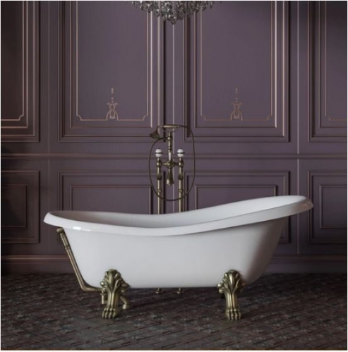 Ванна 170x80xH74 см. на лапах "LEONE" LUX, белая, слив/перелив бронза