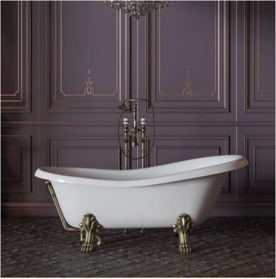 Ванна 170x80xH74 см. на лапах "LEONE" LUX, белая, слив/перелив бронза