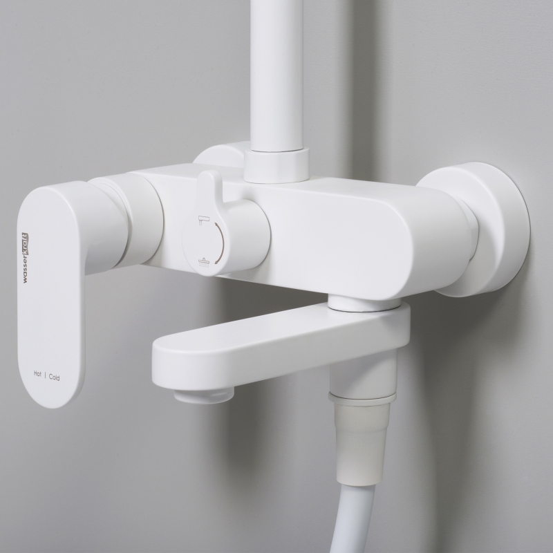 Душевой комплект Wasser Kraft со смесителем, поворотный излив, цвет белый