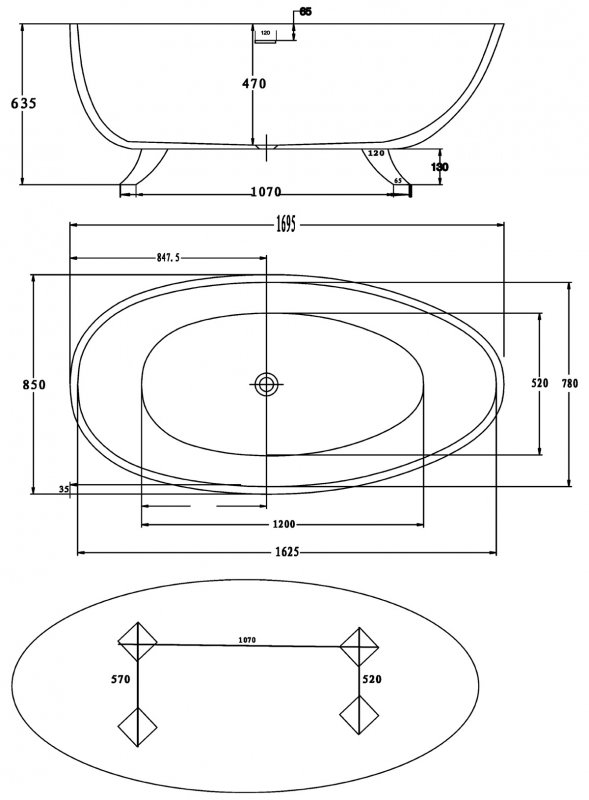 Акриловая ванна BelBagno в комплекте со сливом-переливом, а ножках