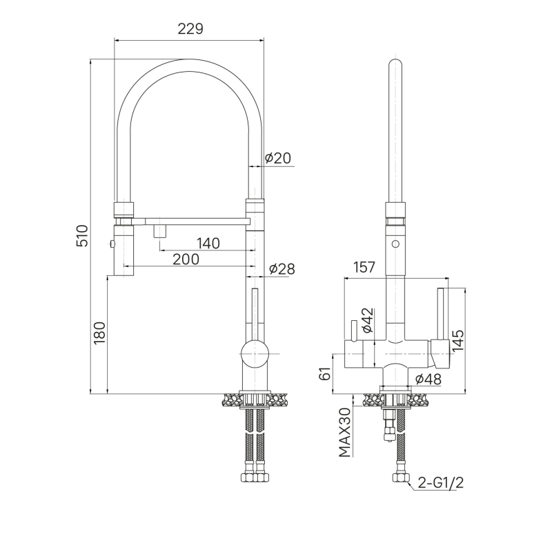 Смеситель для кухни с фильтром и гибким изливом, черный матовый, Ace, IDDIS