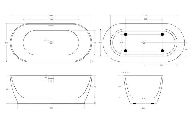 Ванна акриловая отдельностоящая BelBagno BB413 170*80