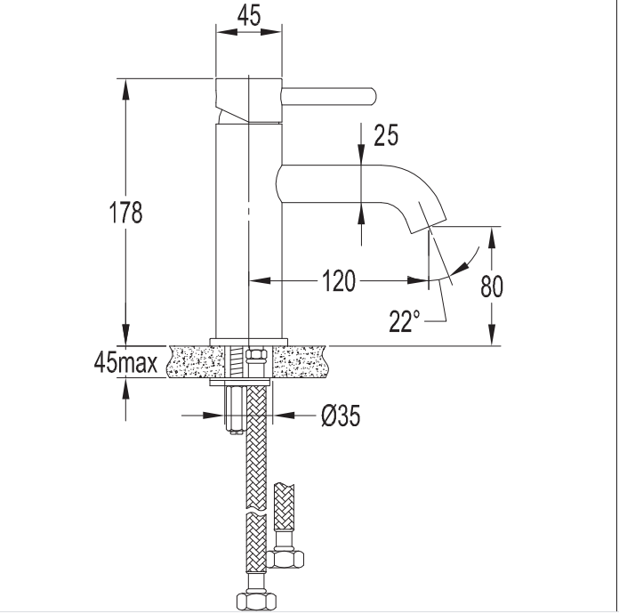 Omnires Y Cмеситель для умывальника, 18см (картридж 35 мм), хром