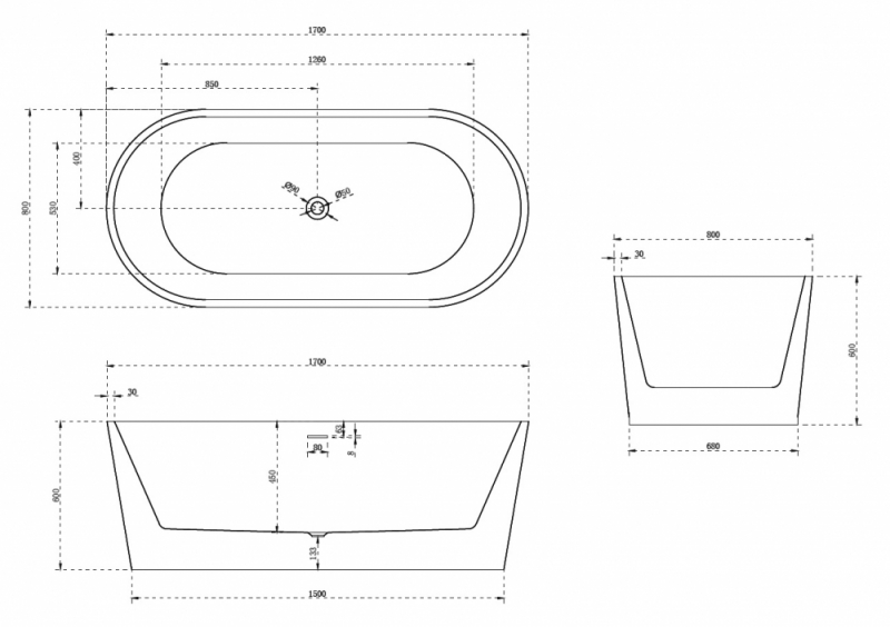 Акриловая ванна ABBER 170*80