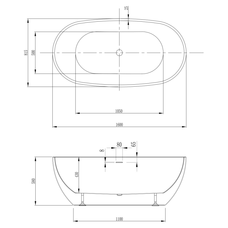 Акриловая ванна ABBER белая 160*81.5