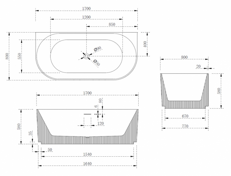 Акриловая ванна ABBER 170*80 