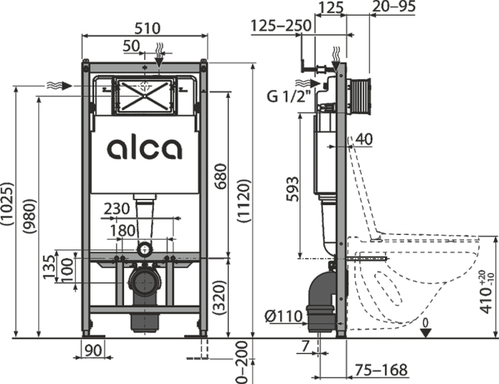 Комплект инсталляции Alca AM101/1120 + Кнопка Thin M57x, толщина 5 мм, золото матовое