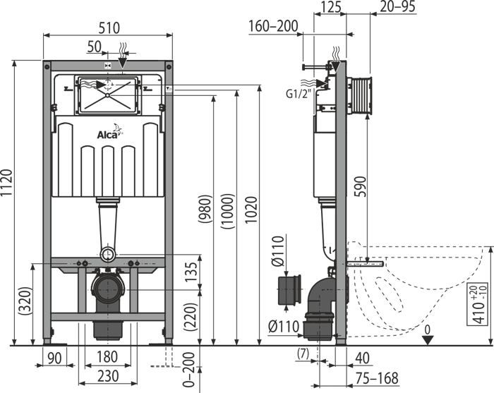 Инсталляция AlcaPlast Sádromodul, H-120 см 