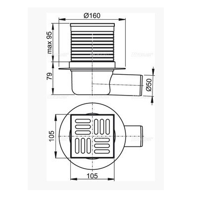 Сливной трап Alcaplast 105x105/50, черный матовый
