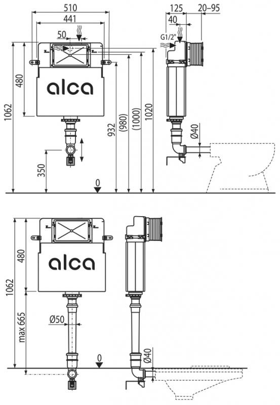 Застенный бачок Alca Basicmodul, с дозатором для таблеток, -без кнопки